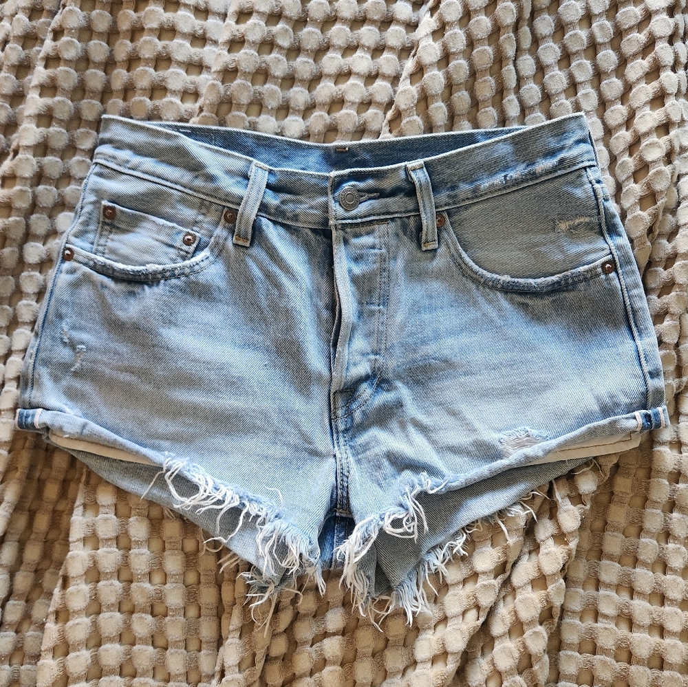 Levi's 501 Light Wash Distressed Denim Cutoff Shorts